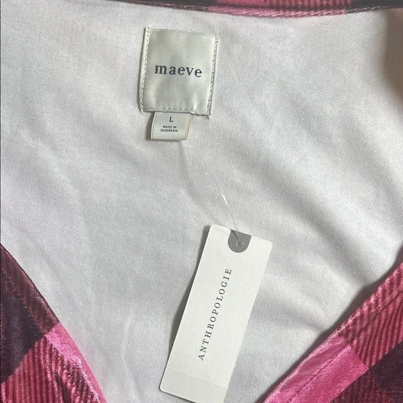 Anthropologie Pink and Brown Checkered Blouse size L - Picture 3 of 7